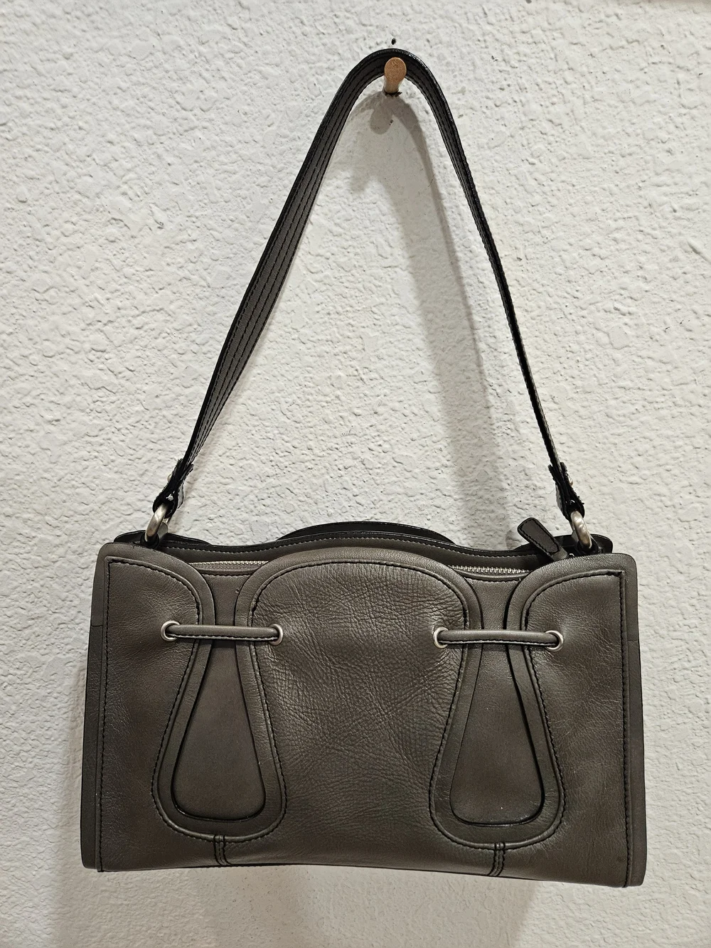 Vintage Etienne Grey Leather Satchel Shoulder Purse